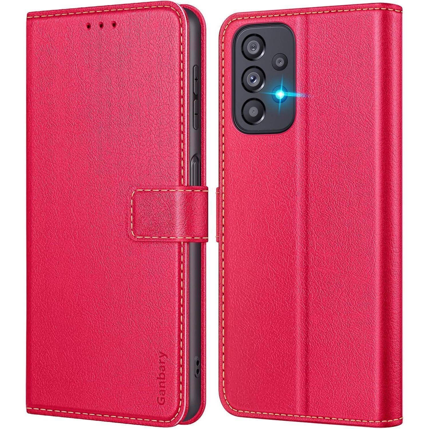 Leder Handyhülle Samsung Galaxy A23 4g/5g Rot Mit Kartenschlitzen
