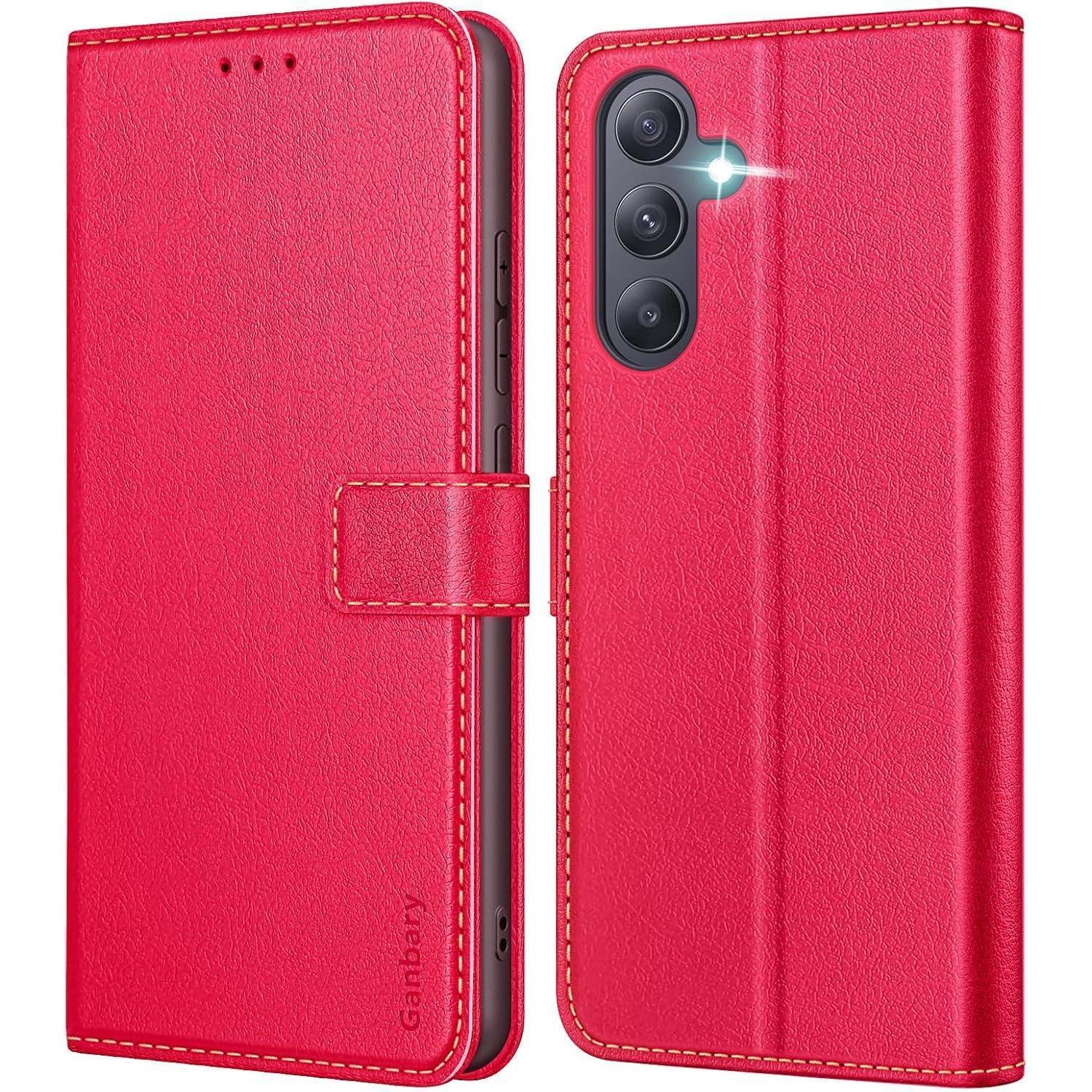 Leder Handyhülle Samsung Galaxy A55 5g Klapphülle Rot Magnet Standfunktion