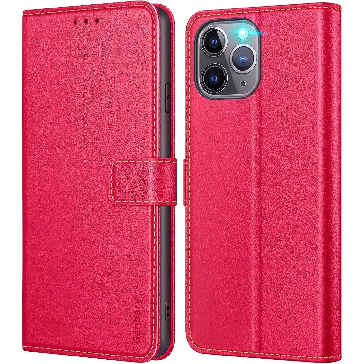 Ganbary Iphone 11 Pro Hülle Leder Klapphülle Kartenschlitzen Rot