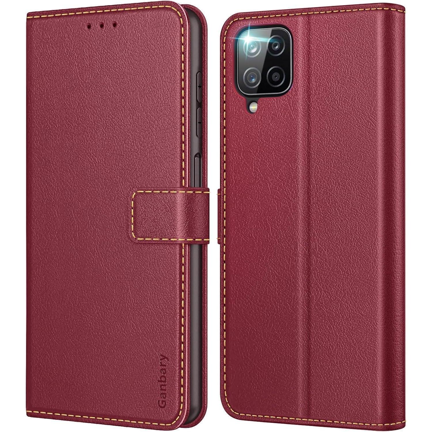 Handyhülle Samsung Galaxy A12/m12 Leder Klapphülle Schutzhülle Weinrot