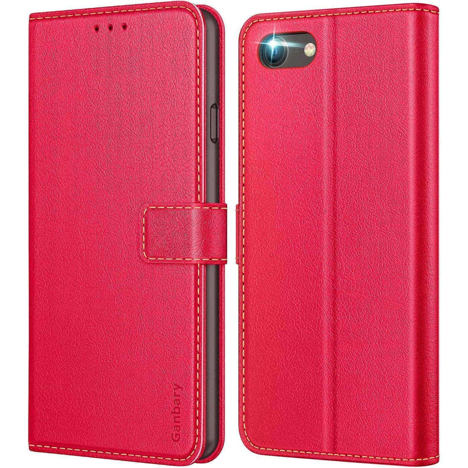 Leder Handyhülle Iphone Se Se2 2022 5g 7 8 Rot Magnet Kartenschlitzen
