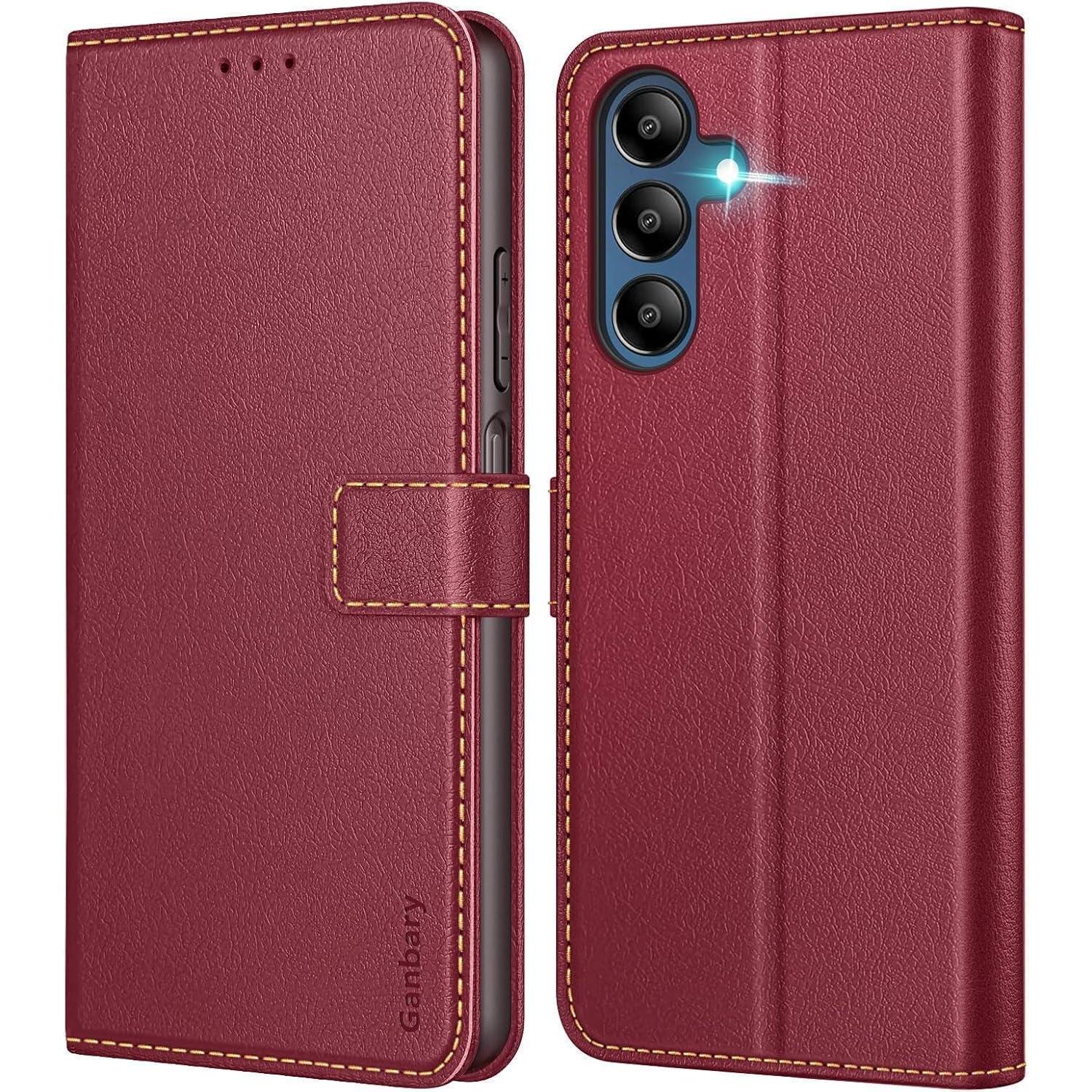 Samsung Galaxy A15/a15 5g Handyhülle Premium Leder Klapphülle Weinrot