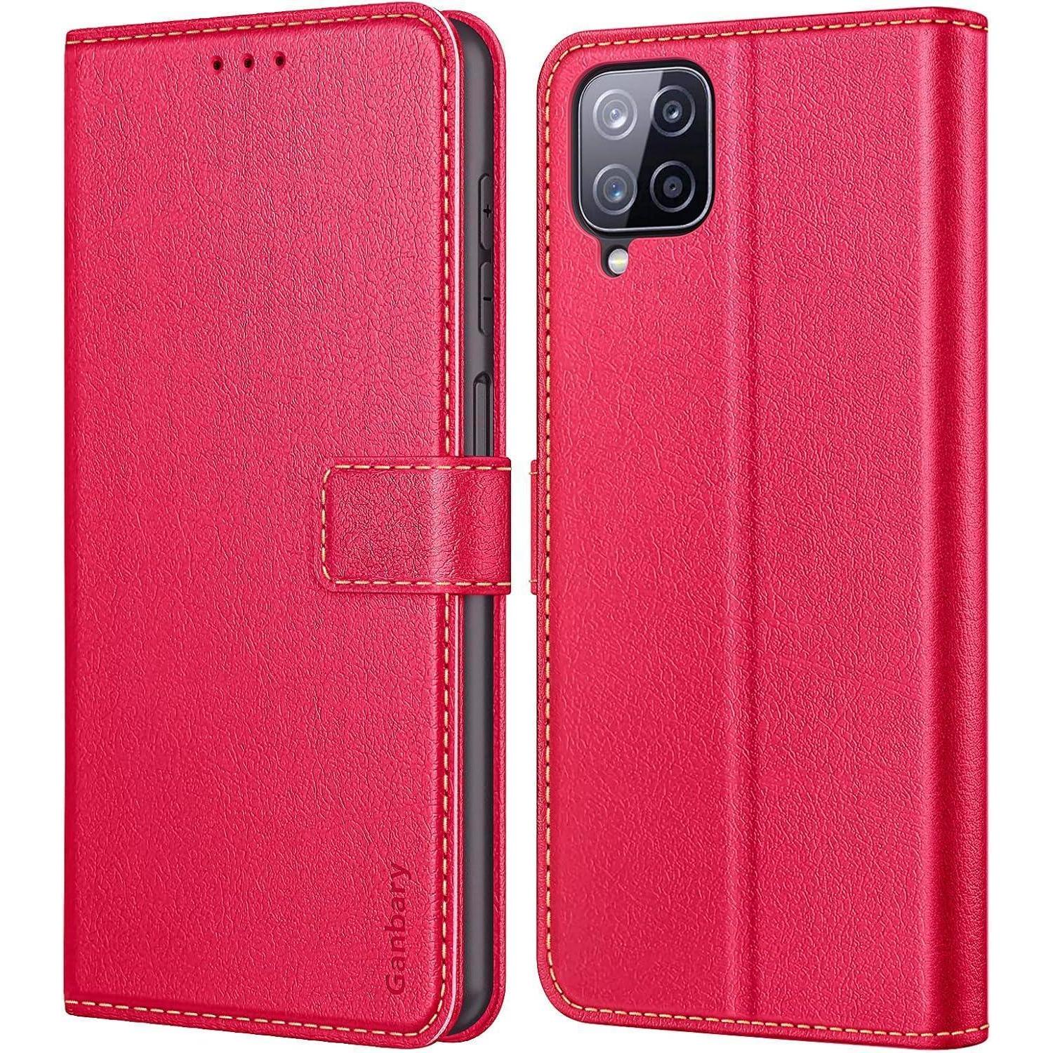 Handyhülle Samsung Galaxy A12/m12 Leder Tasche Flipcase Rot Magnet Standfunktion
