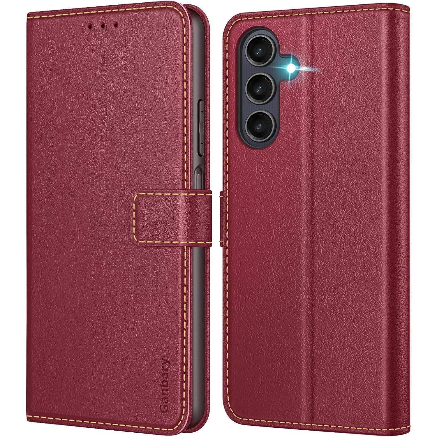 Handyhülle Für Samsung Galaxy A25 5g Leder Klapphülle Weinrot