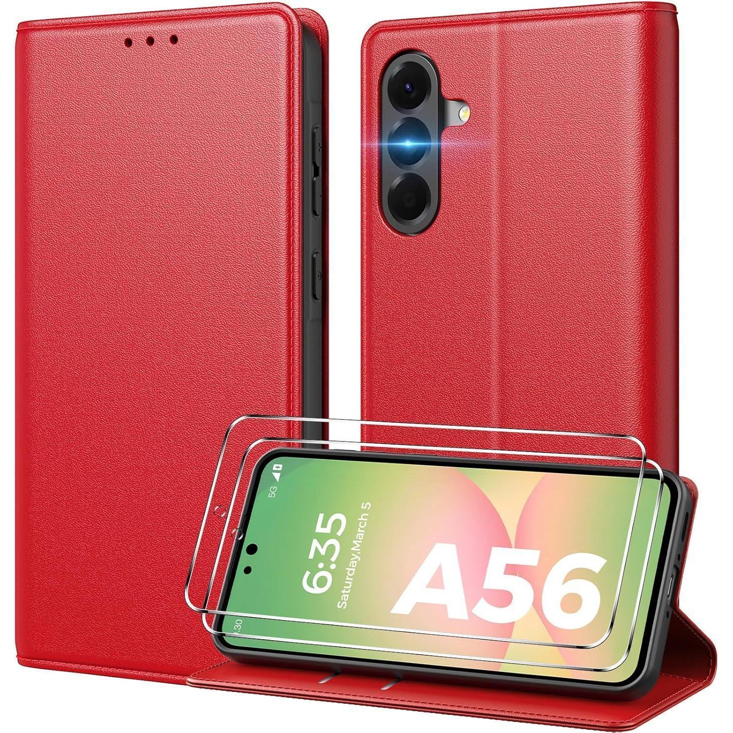 Handyhülle A56 5g Klapphülle Kartenfach Samsung Galaxy A56 Rot