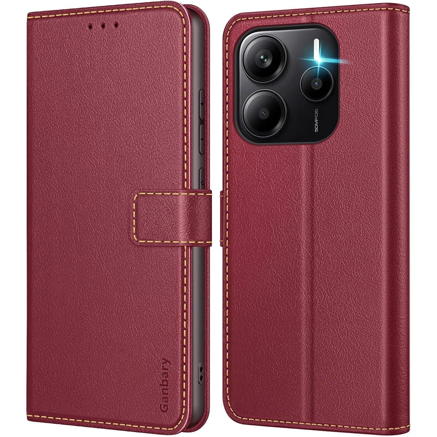 Handyhülle Klapphülle Leder Kartenschlitze Redmi Note 14 4g Weinrot