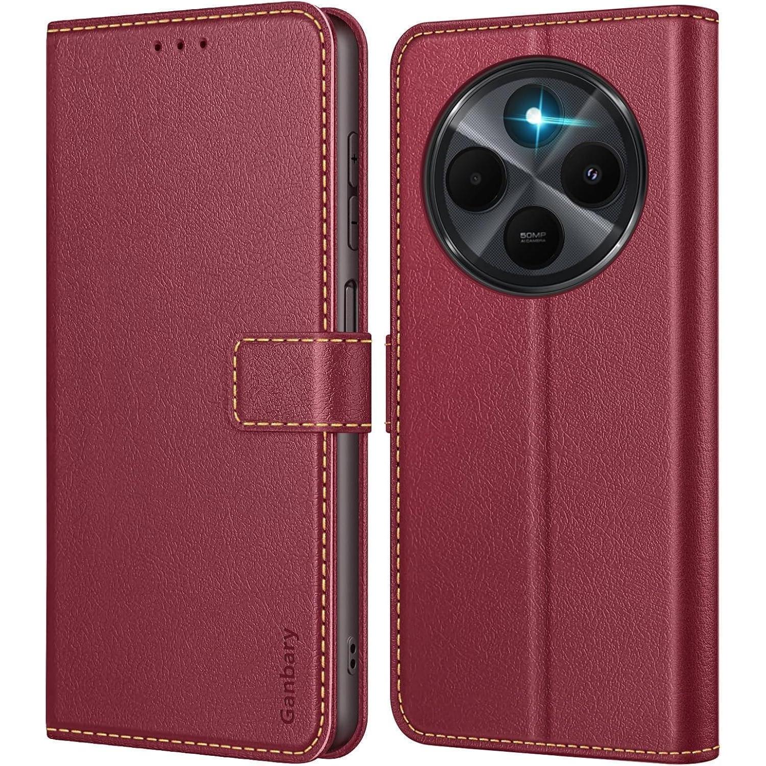 Handyhülle Klapphülle Leder Magnet Xiaomi Redmi 14c Weinrot
