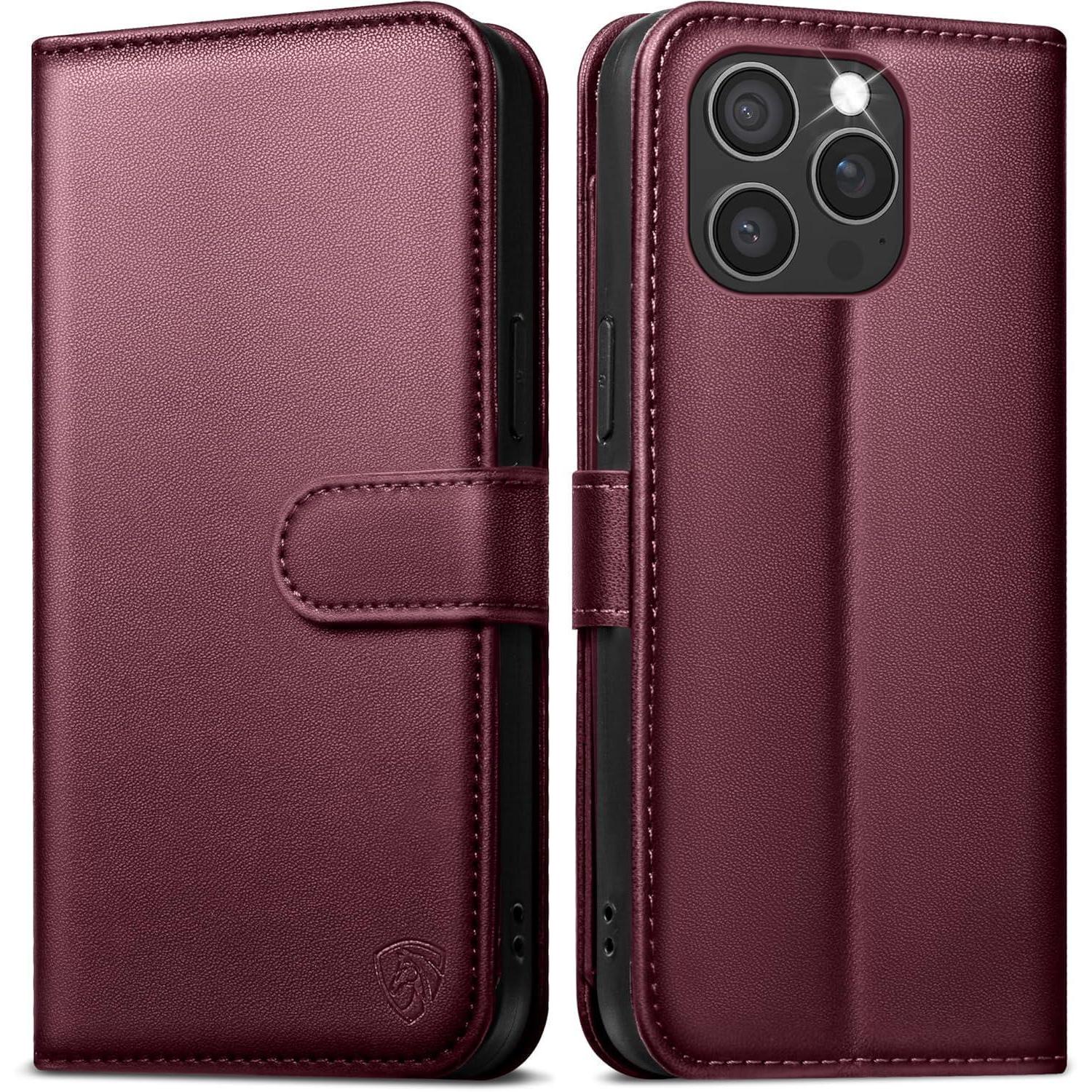 Handyhülle Klapphülle Lederhülle 6 Für Iphone 16 Pro Max Weinrot