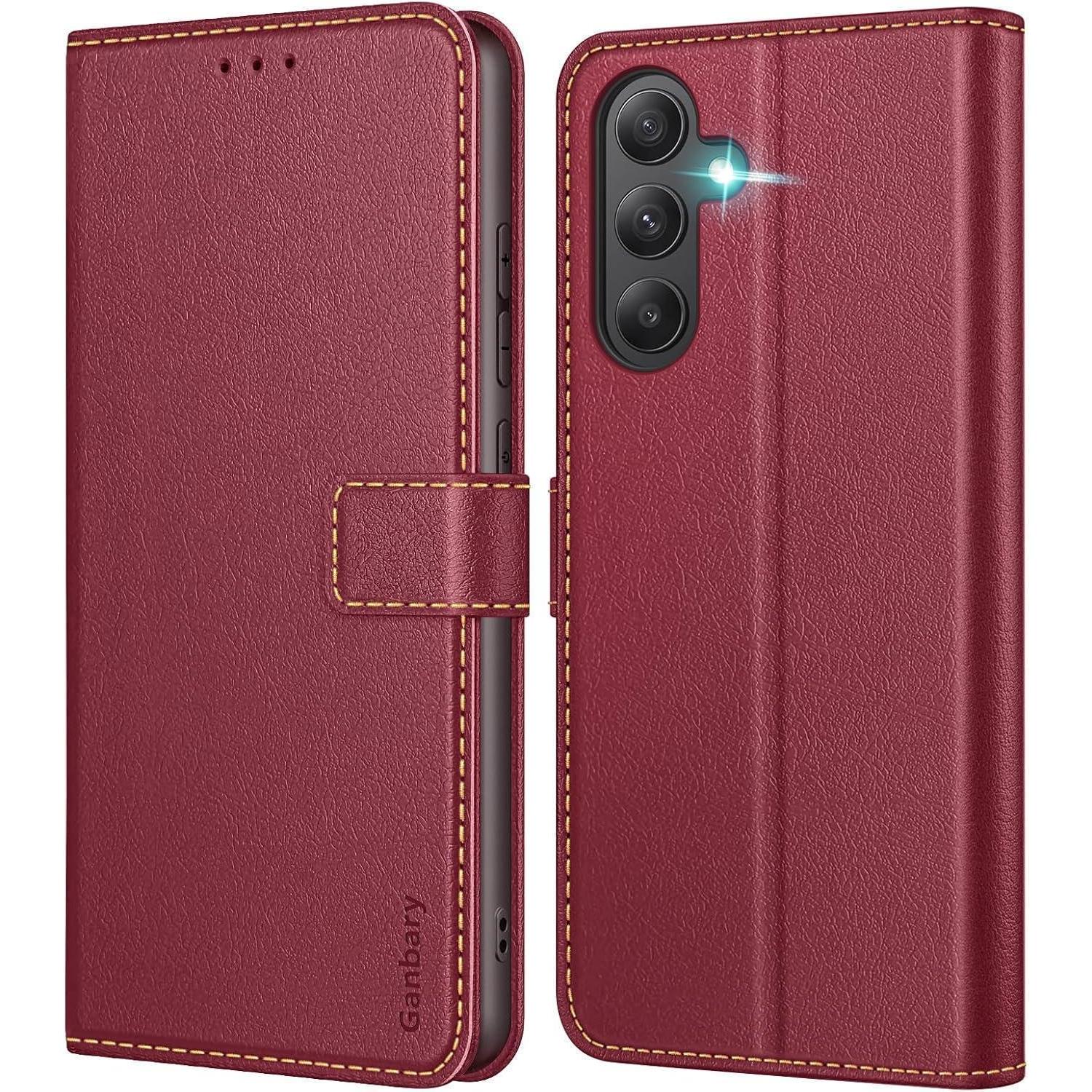 Handyhülle Galaxy A55 5g Leder Klapphülle Magnetverschluss Weinrot