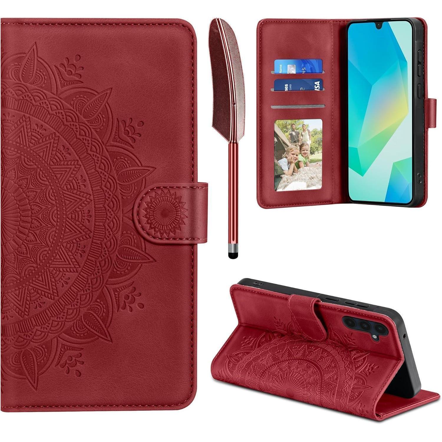 Handyhülle Pu Leder Klapphülle Kartenfach Samsung Galaxy A16 Rot