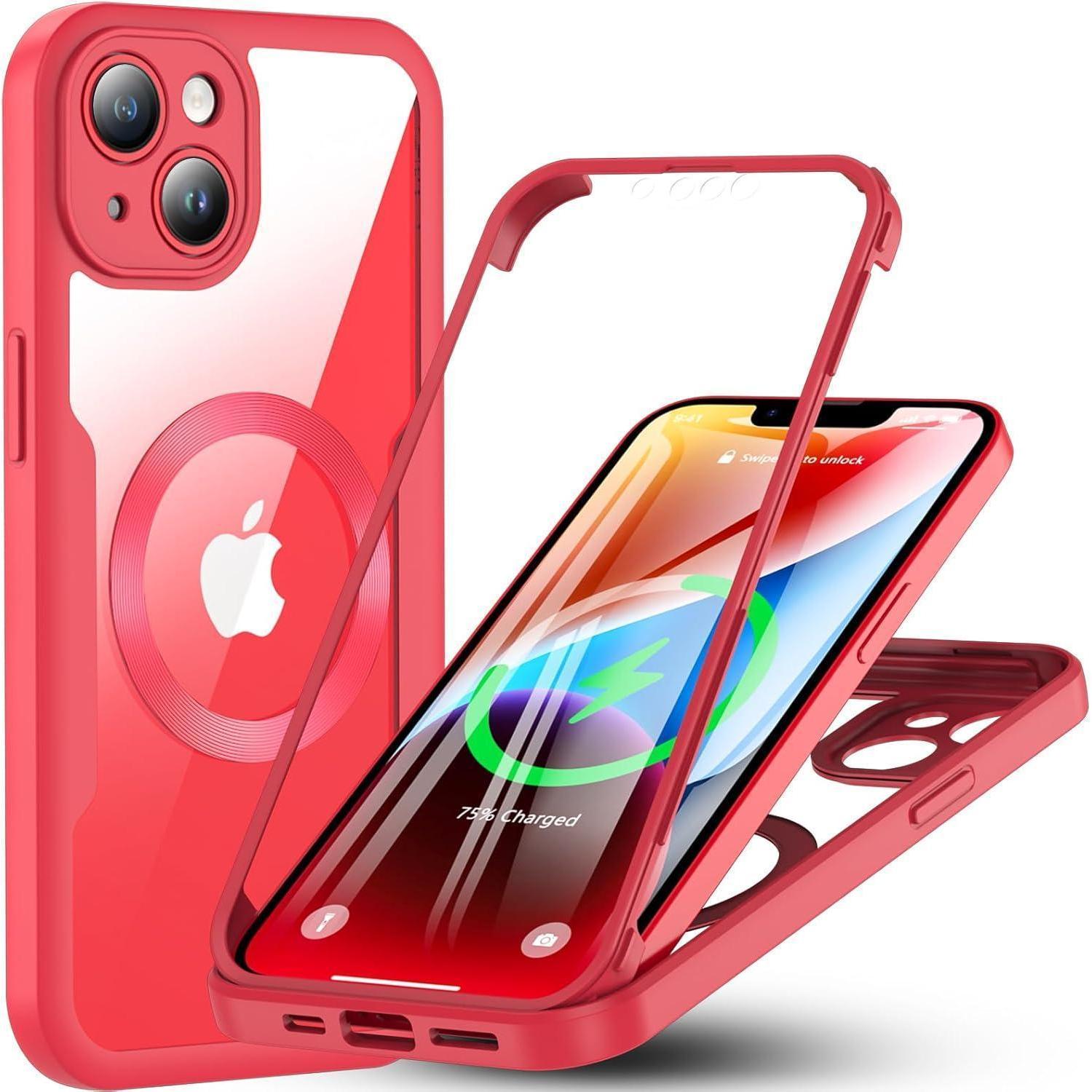 Hülle Magsafe 360grad Stoßfest Displayschutz Iphone 14 Iphone 14 Rot