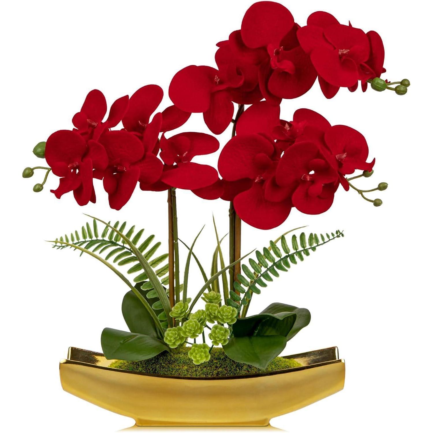 Orchidee Phalaenopsis Künstliche Seide Topf Rot Goldener Topf