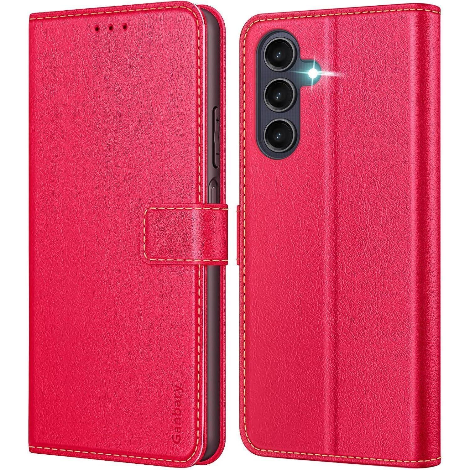 Samsung Galaxy A25 5g Handyhülle Leder Klapphülle Rot Standfunktion