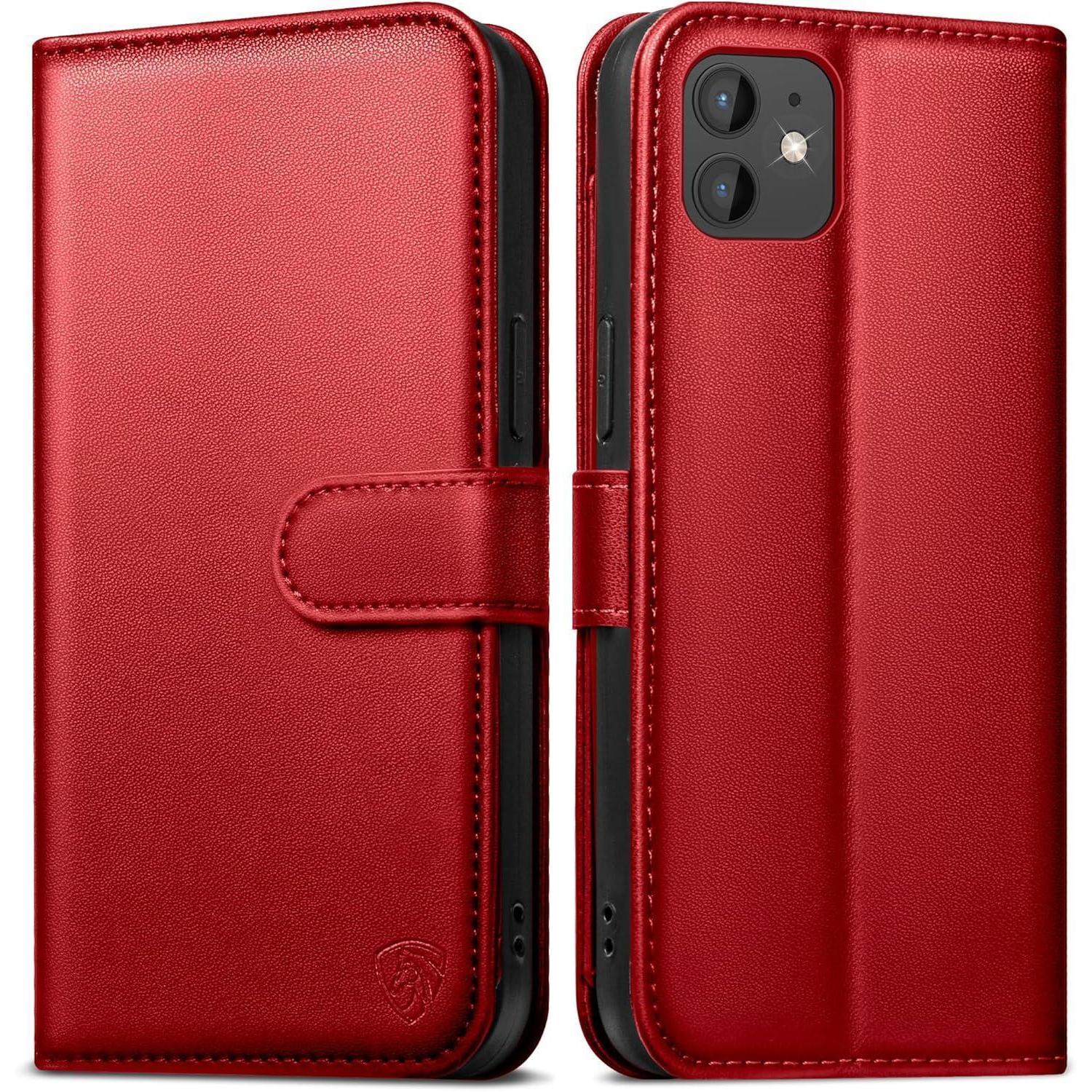 Iphone 12 Pro Hülle Rot Leder Klapphülle Panzer Schutz Glas Rfid Standfunktion