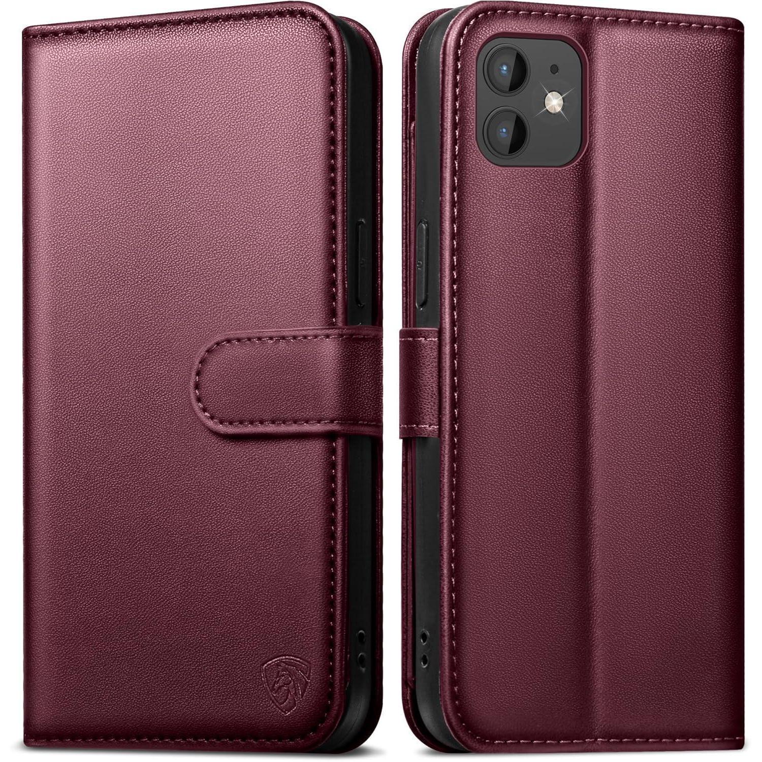 Handyhülle Iphone 12 Pro Lederhülle Mit Panzer Schutzglas Weinrot