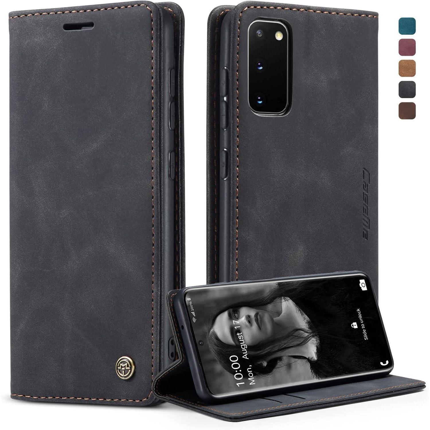 Handyhülle Samsung Galaxy S20 Premium Leder Klapp Tasche Schwarz