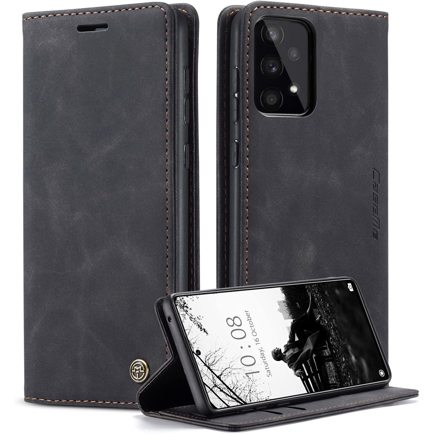 Schwarze Caseme Handyhülle Für Samsung Galaxy A53 5g - Premium Leder Flip Case