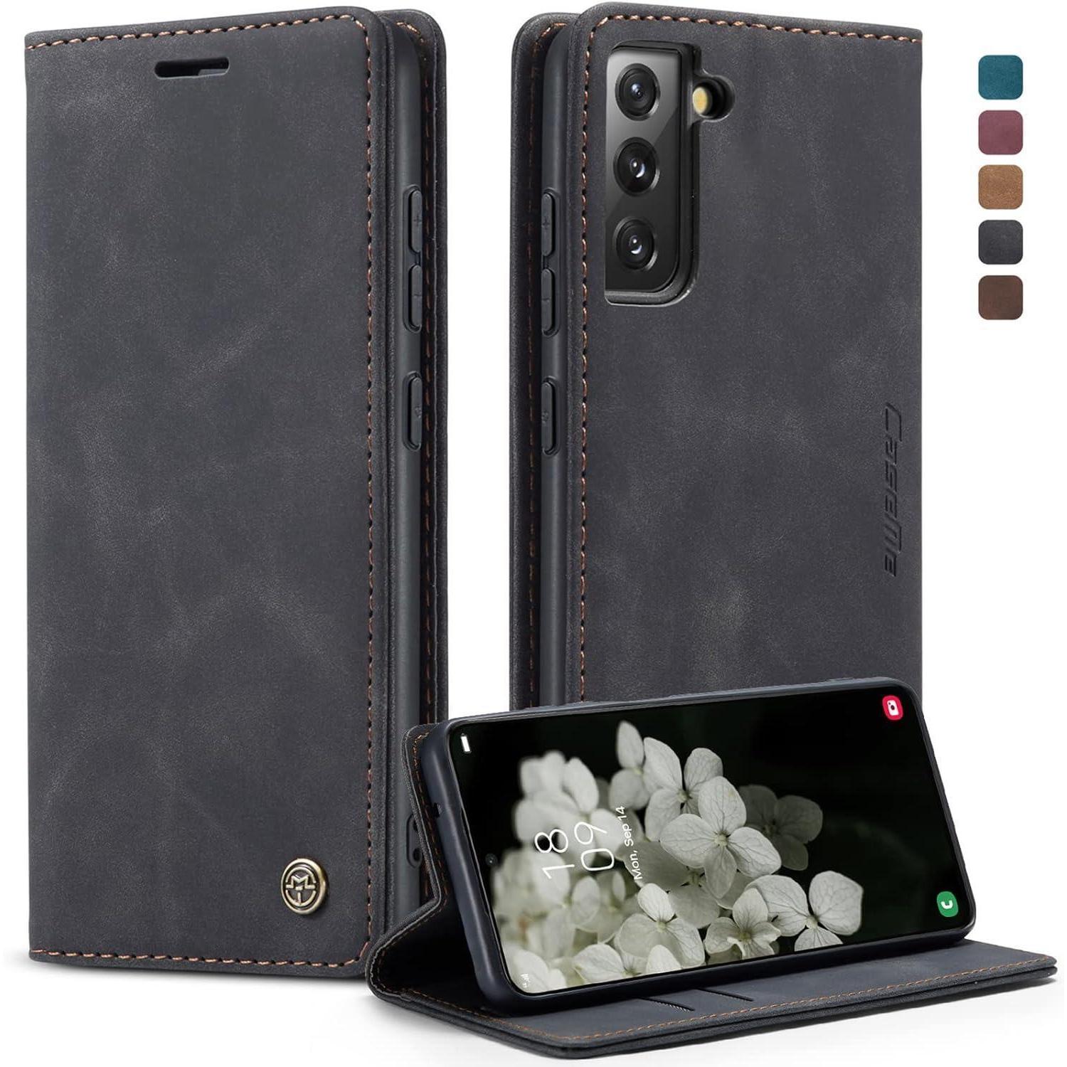 Caseme Samsung Galaxy S22 5g Handyhülle Schwarz Leder Flip Case Magnet