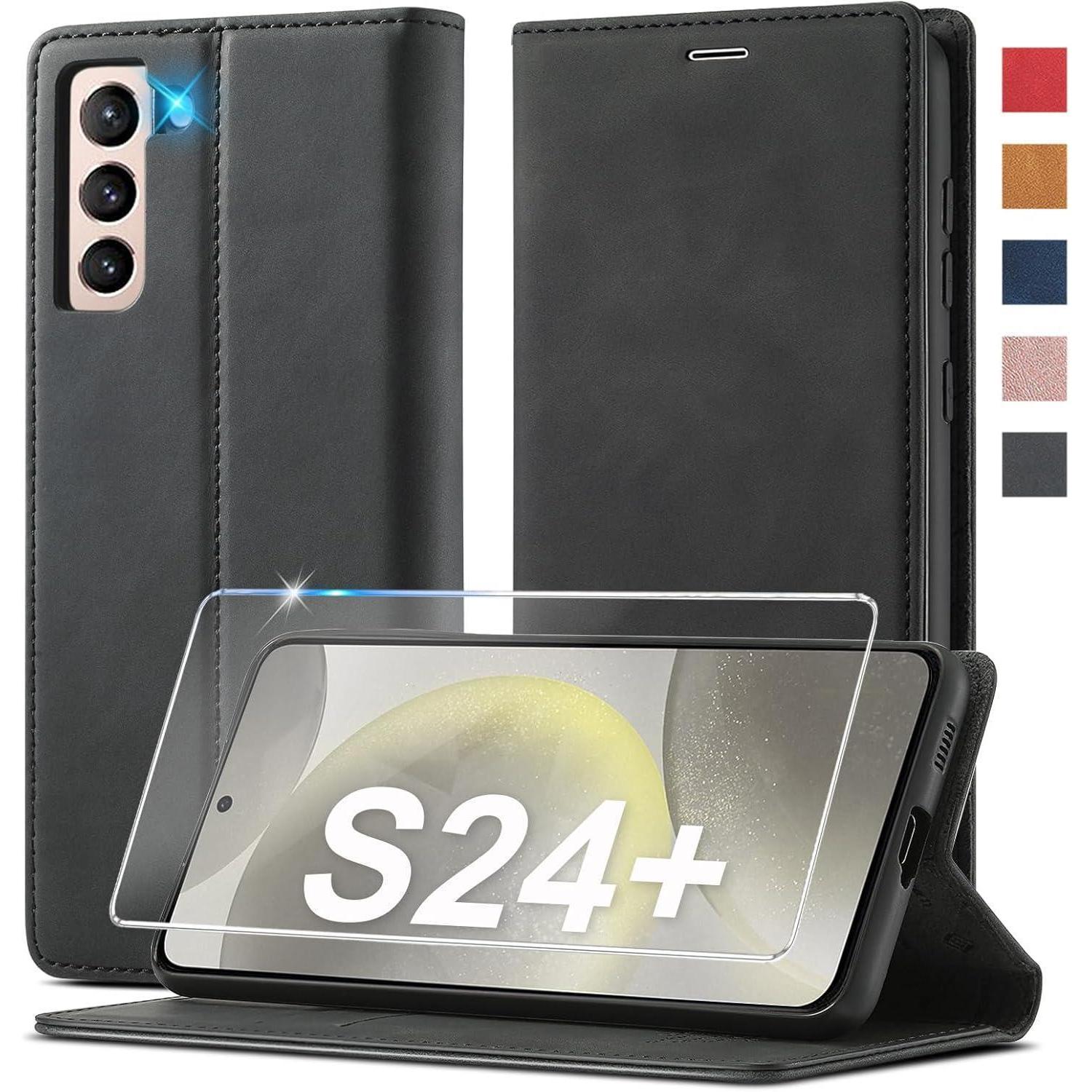 Handyhülle Samsung Galaxy S24 Plus Leder Klappbar Wallet Case Schwarz