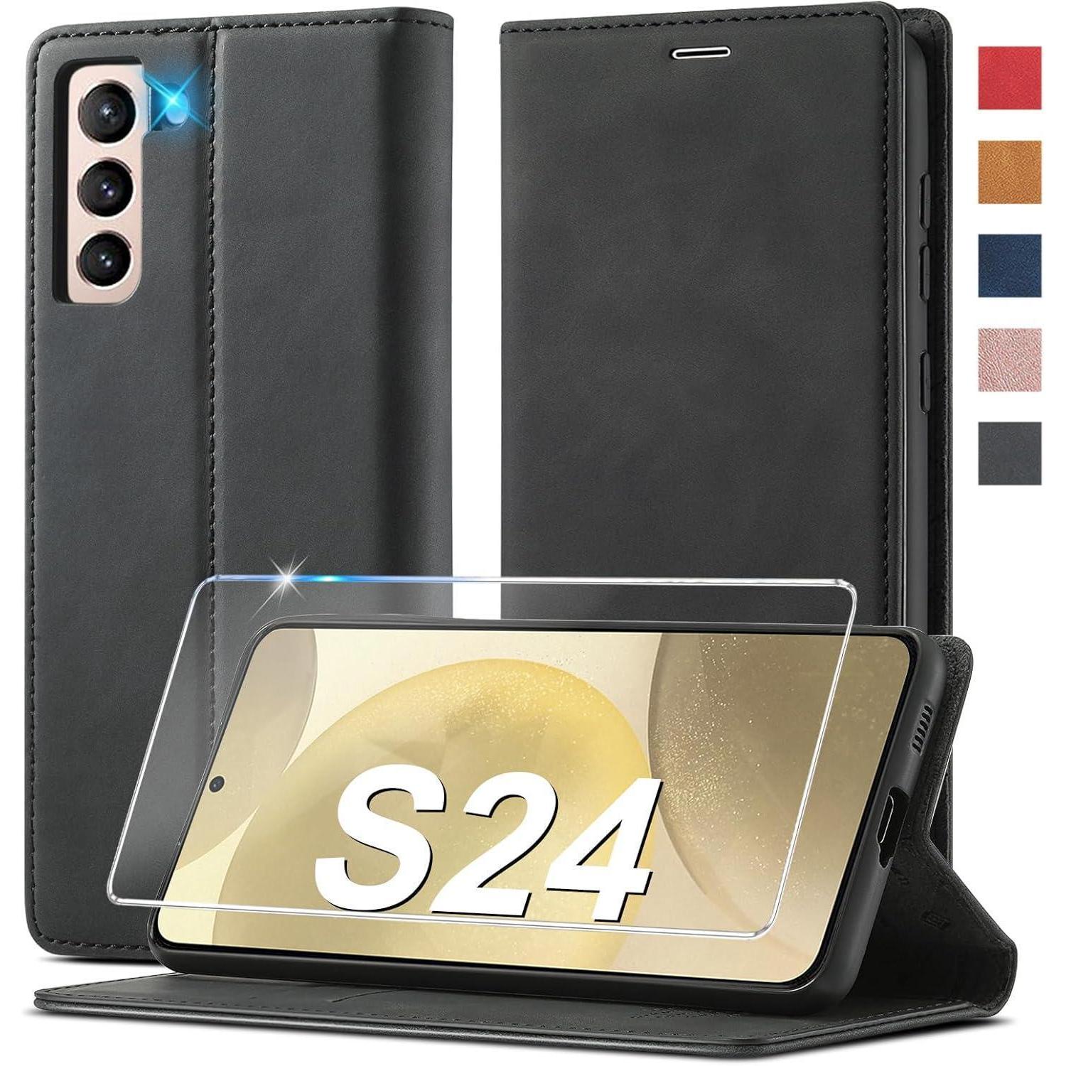 Handyhülle Samsung Galaxy S24 Leder Wallet Schutzhülle Schwarz