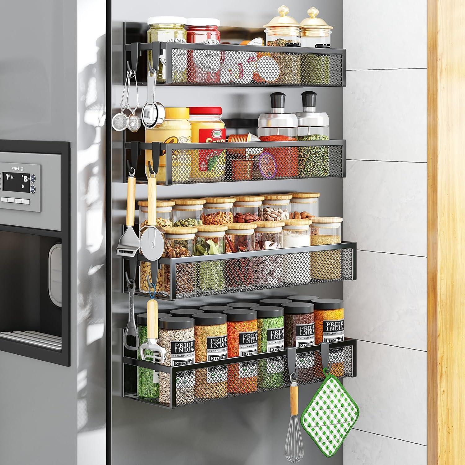 Aufworld Magnetisches Gewürzregal Für Kühlschrank 4er Pack Mit 8 Haken