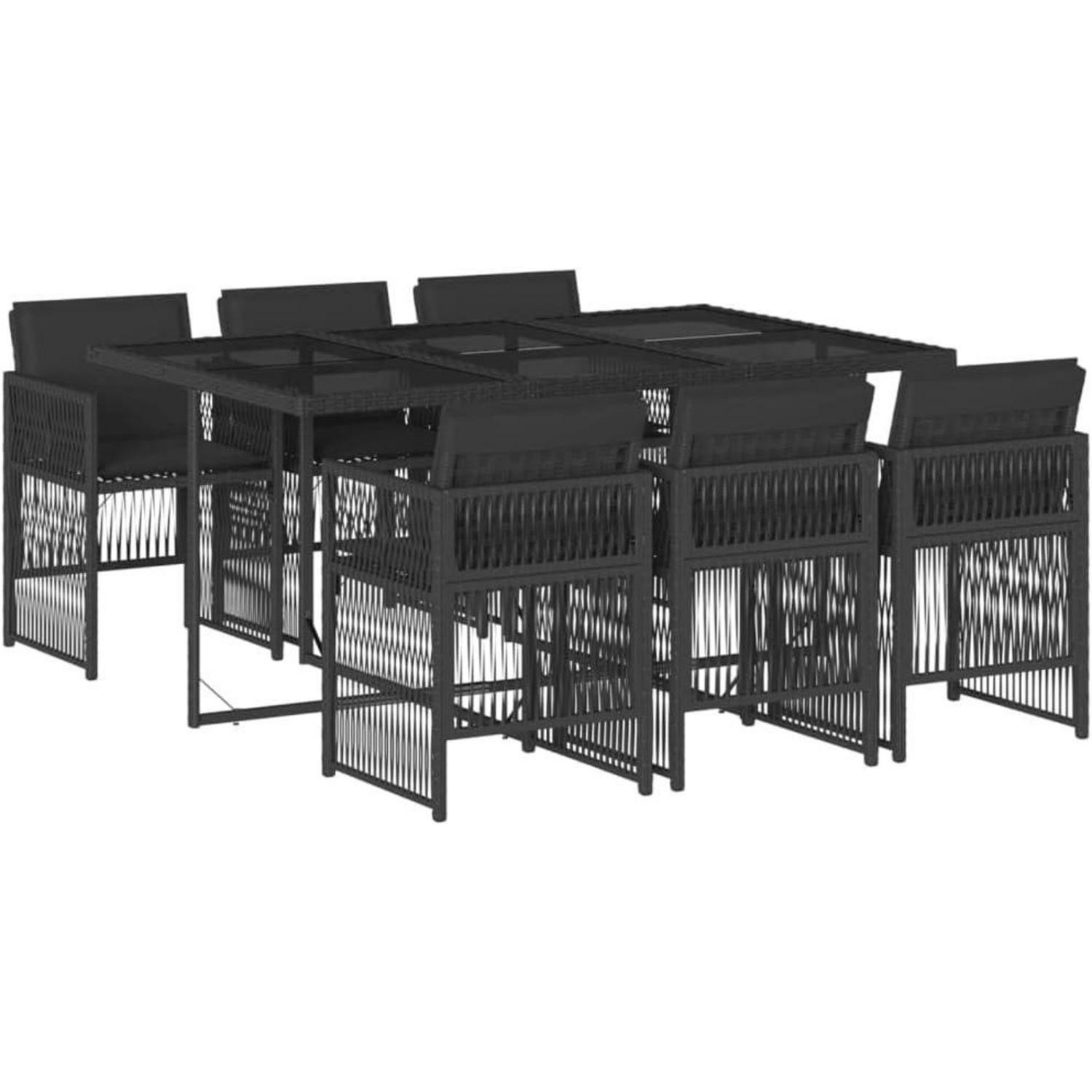 Vidaxl Garten Essgruppe 7tlg. Schwarz Poly Rattan, Tisch Glasplatte, 6 Stühle