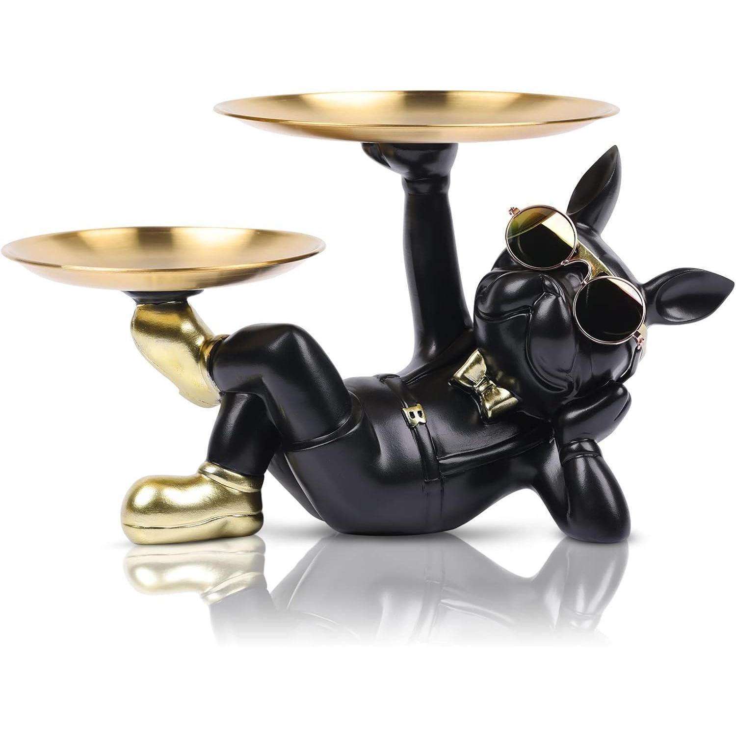Bulldoggenstatue Harz Hundebutler Ablagetablett Behälter Schwarz 2