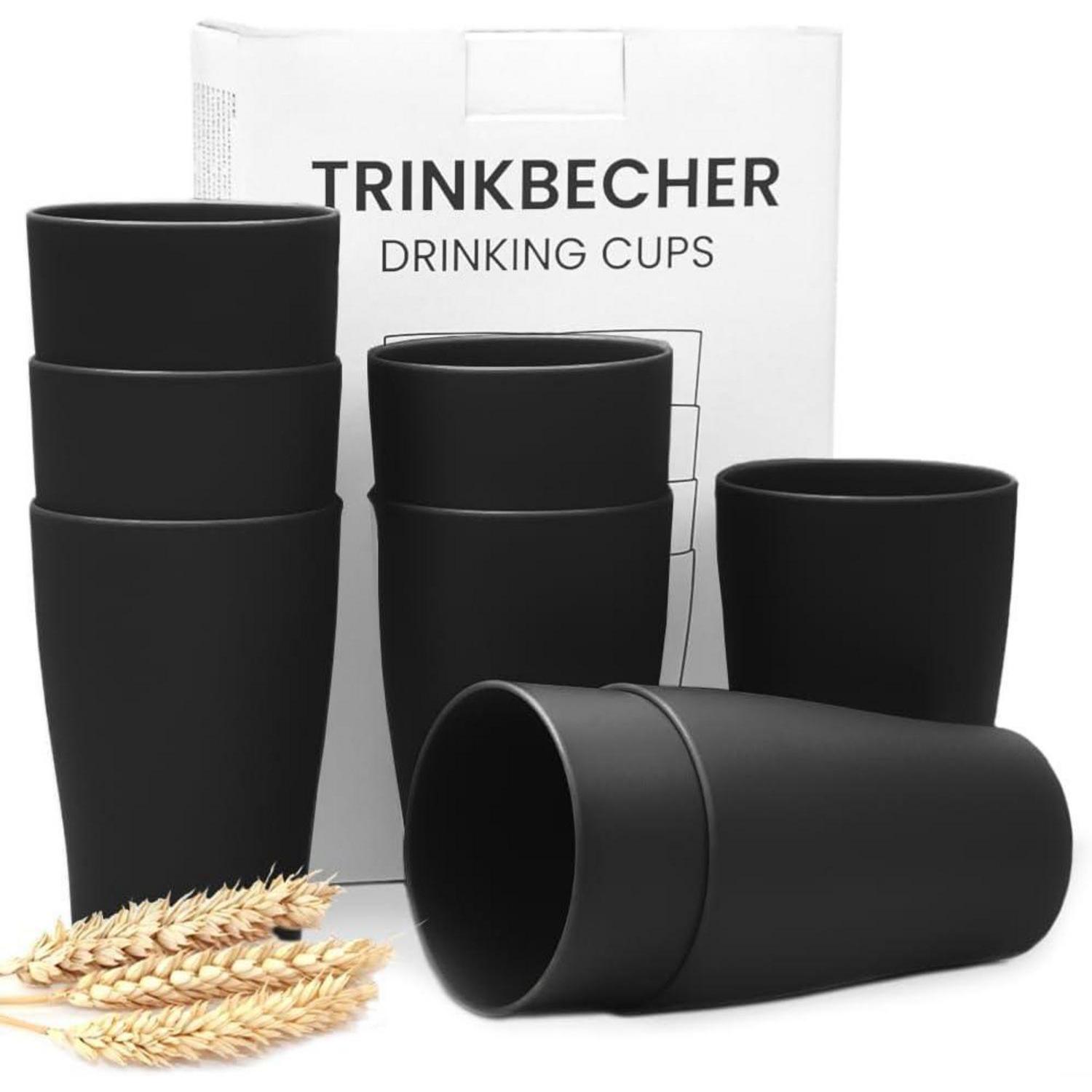 Bugucat Trinkbecher 8er Set 280ml Wiederverwendbare Kaffeetassen Schwarz