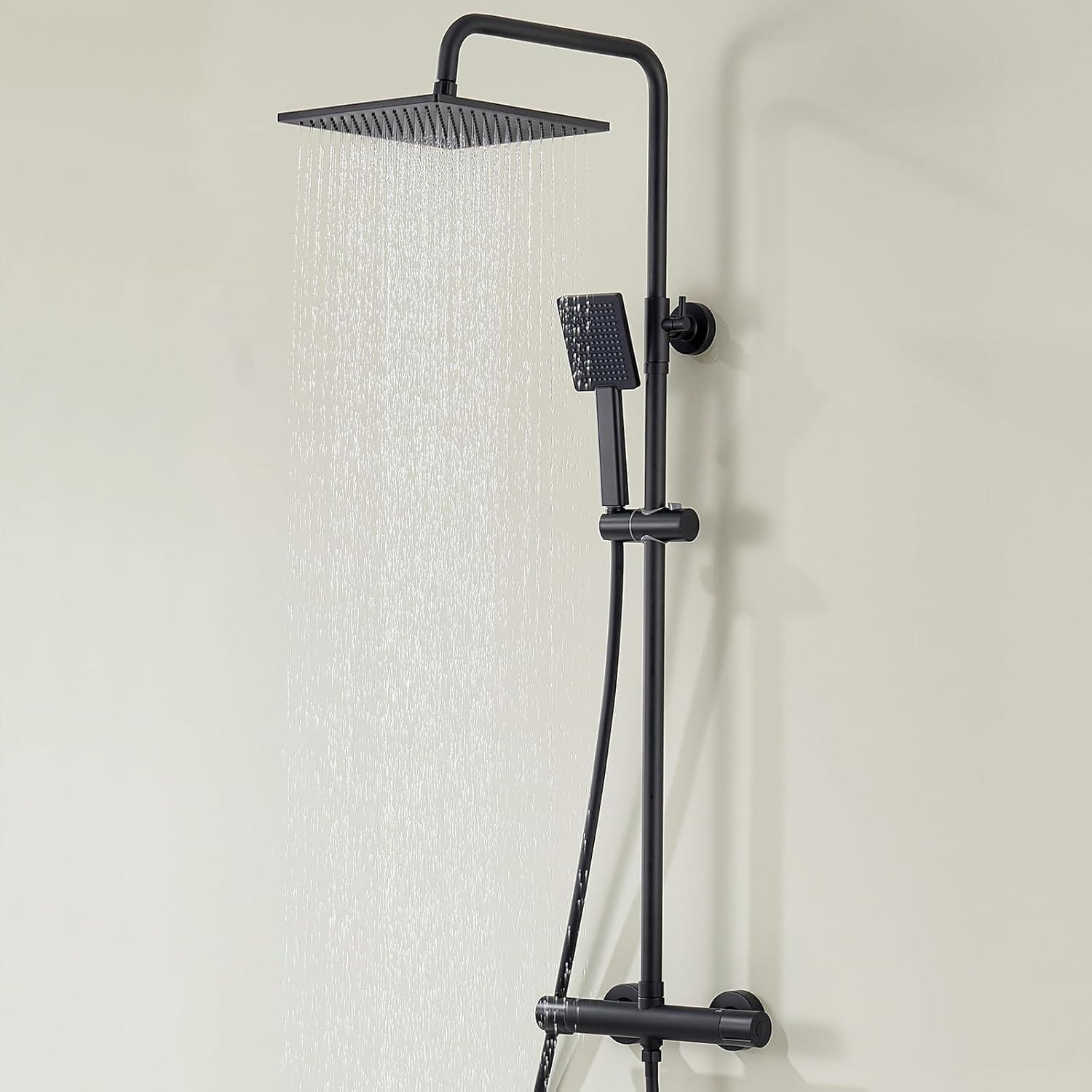 Duschsystem Verbrühschutz Regendusche Quadratisch-2525cm Schwarz