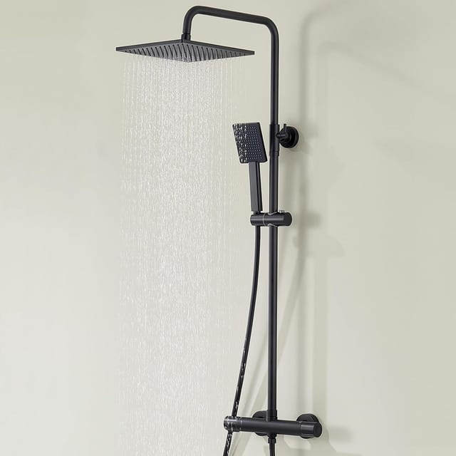 Duschsystem Verbrühschutz Regendusche Quadratisch-2525cm Schwarz
