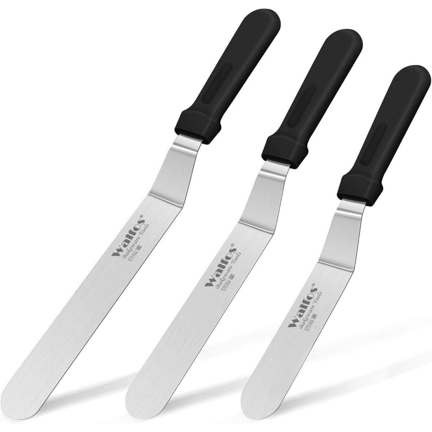 Walfos Abgewinkelter Zuckergussspatel Set Edelstahl Backen 15cm 20cm 25cm