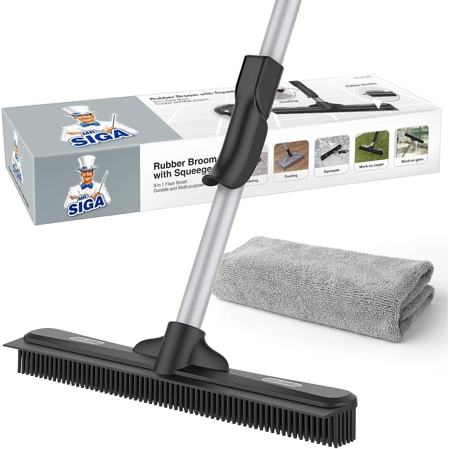 Gummibesen Abzieher Tiere Haare Bodenbürste Teppich 155cm Griff Mikrofasertuch