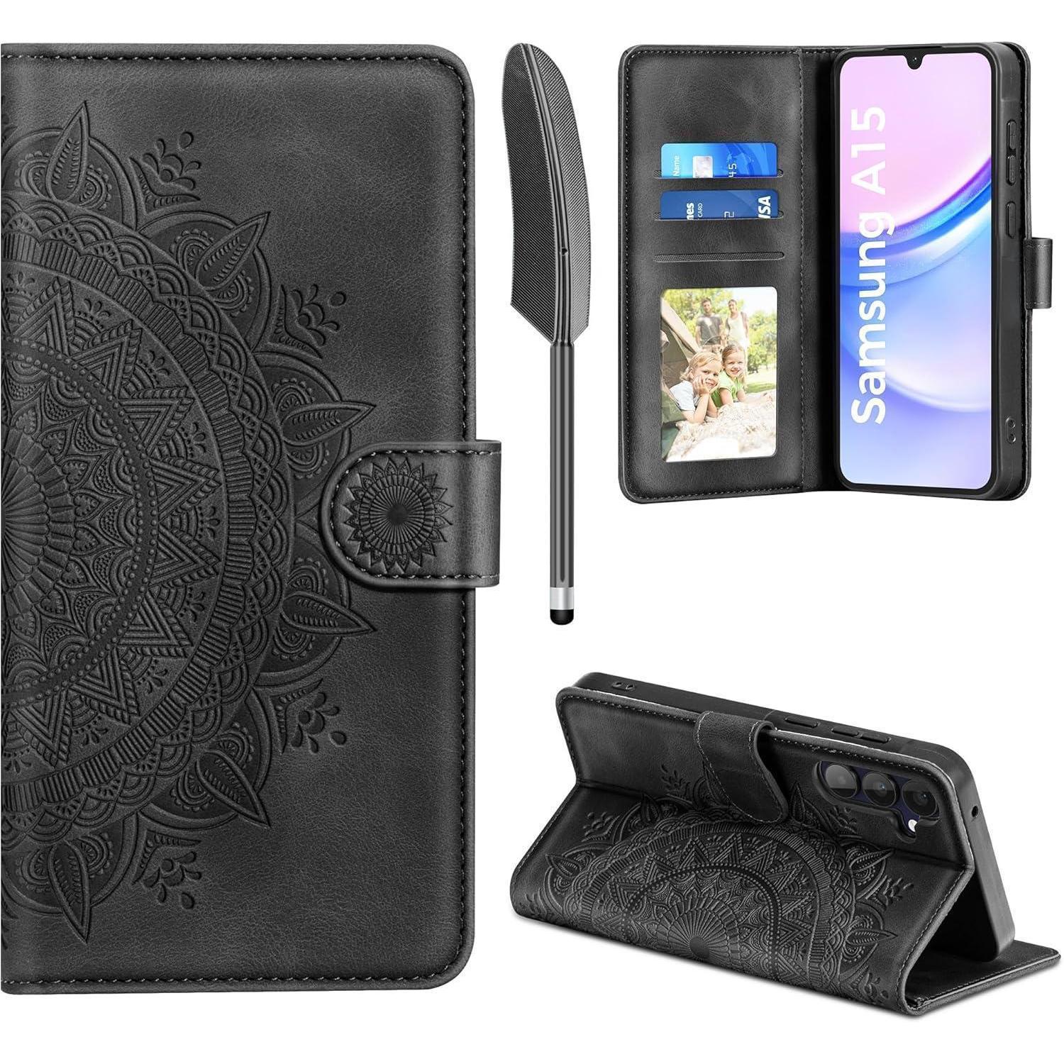 Lederhülle Samsung Galaxy A15 5g/4g Flip Wallet Case Schwarz