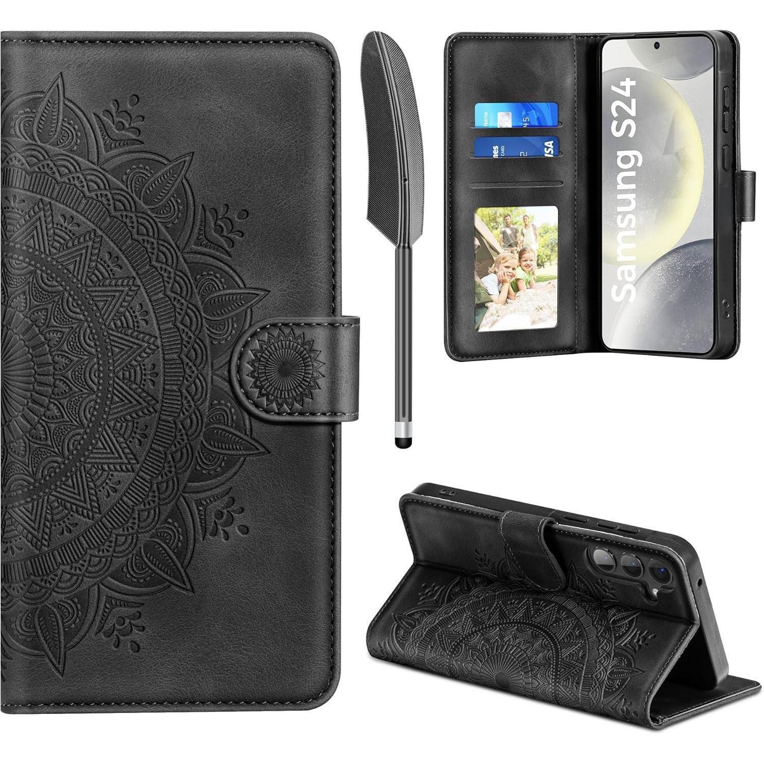 Samsung Galaxy S24 5g Lederhülle Flip Wallet Case Schwarz