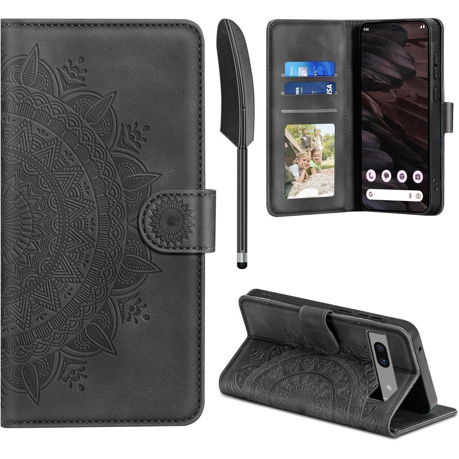 Lederhülle Google Pixel 7a Flip Wallet Case Schwarz Magnet Standfunktion