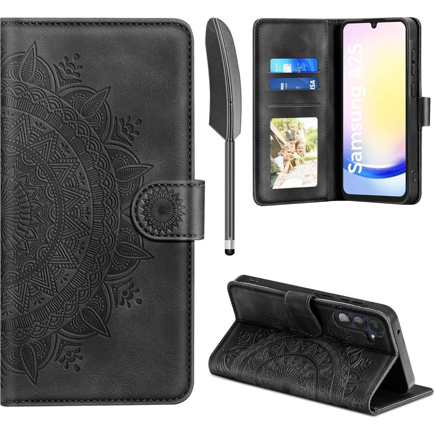 Easdnb Samsung Galaxy A25 Lederhülle Wallet Flip Pu Case Schwarz