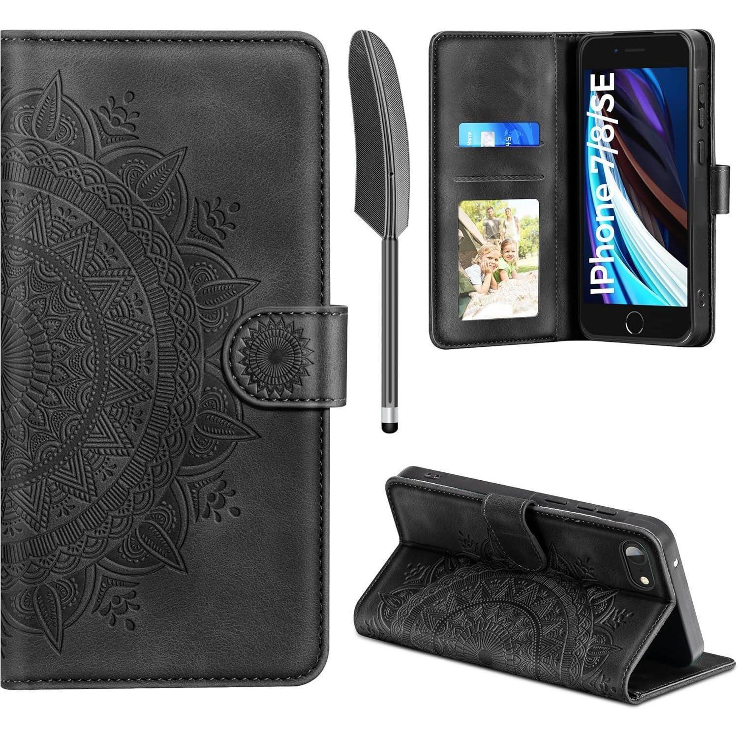 Handyhülle Iphone Se 2022/2020 7 8 Leder Flip Case Schwarz