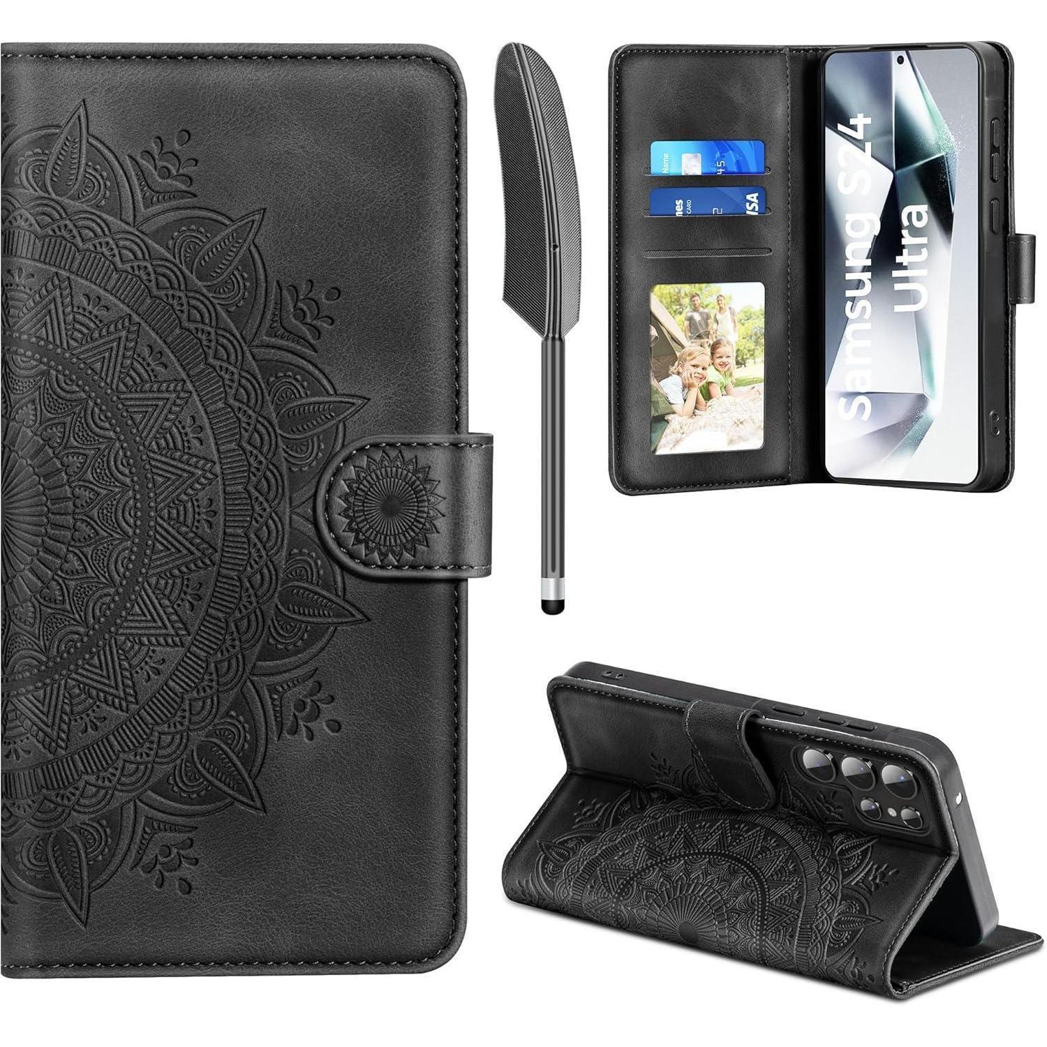 Samsung Galaxy S24 Ultra Handyhülle Flip Wallet Pu Leder Schwarz