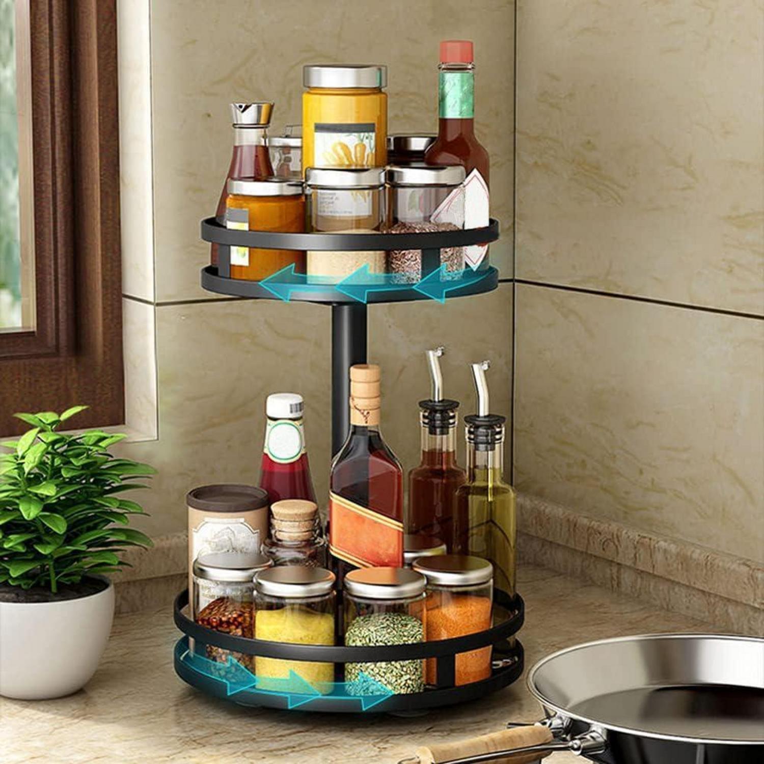 Drehbares Gewürzregal Schwarz 2-etagen Stehend Lazy Susan