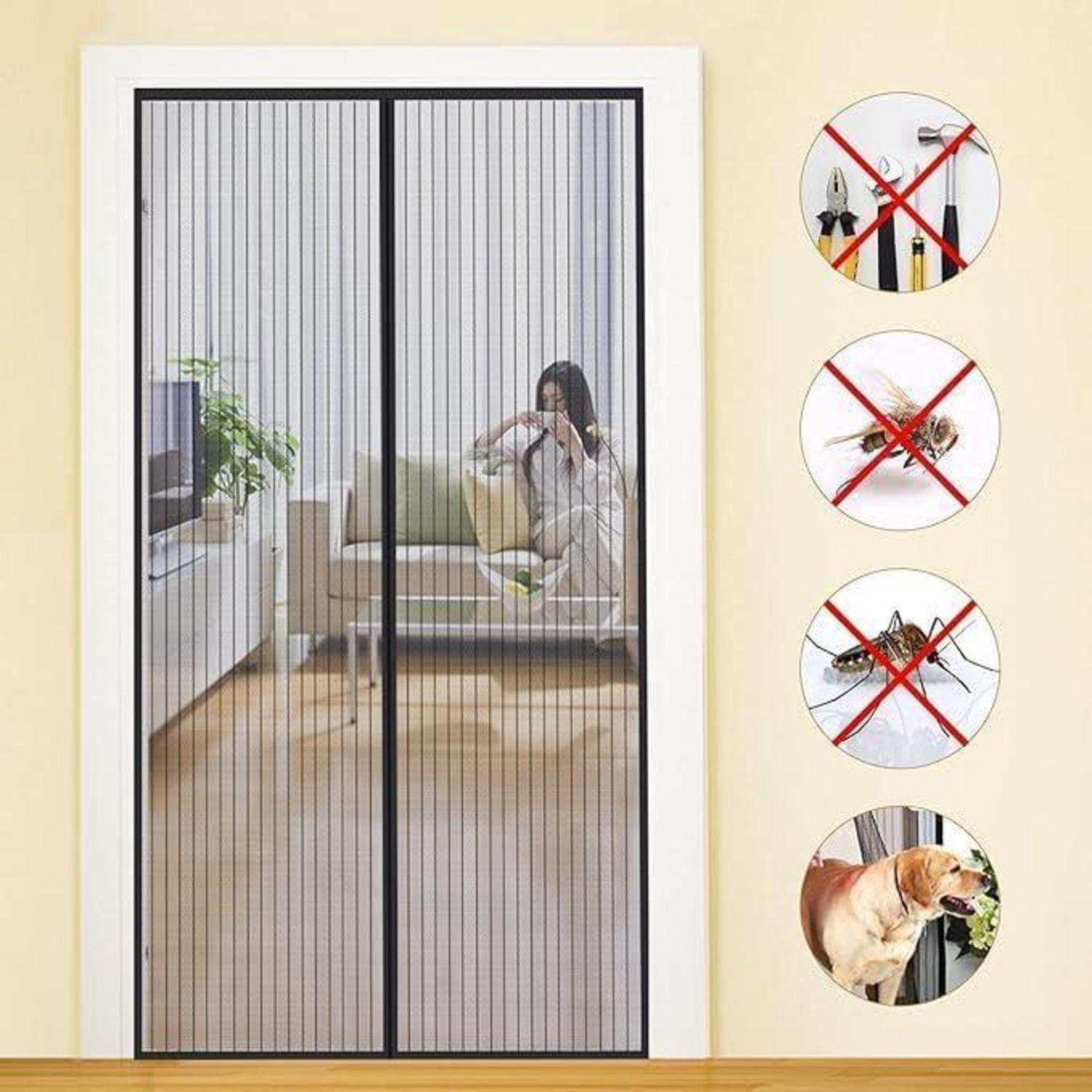Fliegengitter Tür Magnet Insektenschutz 95x210cm Schwarz Gestreift