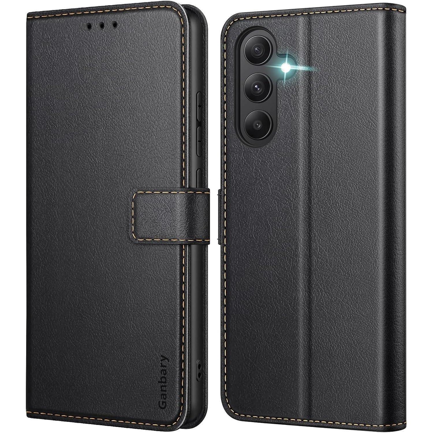 Samsung Galaxy A55 5g Handyhülle Premium Leder Klapphülle Schwarz