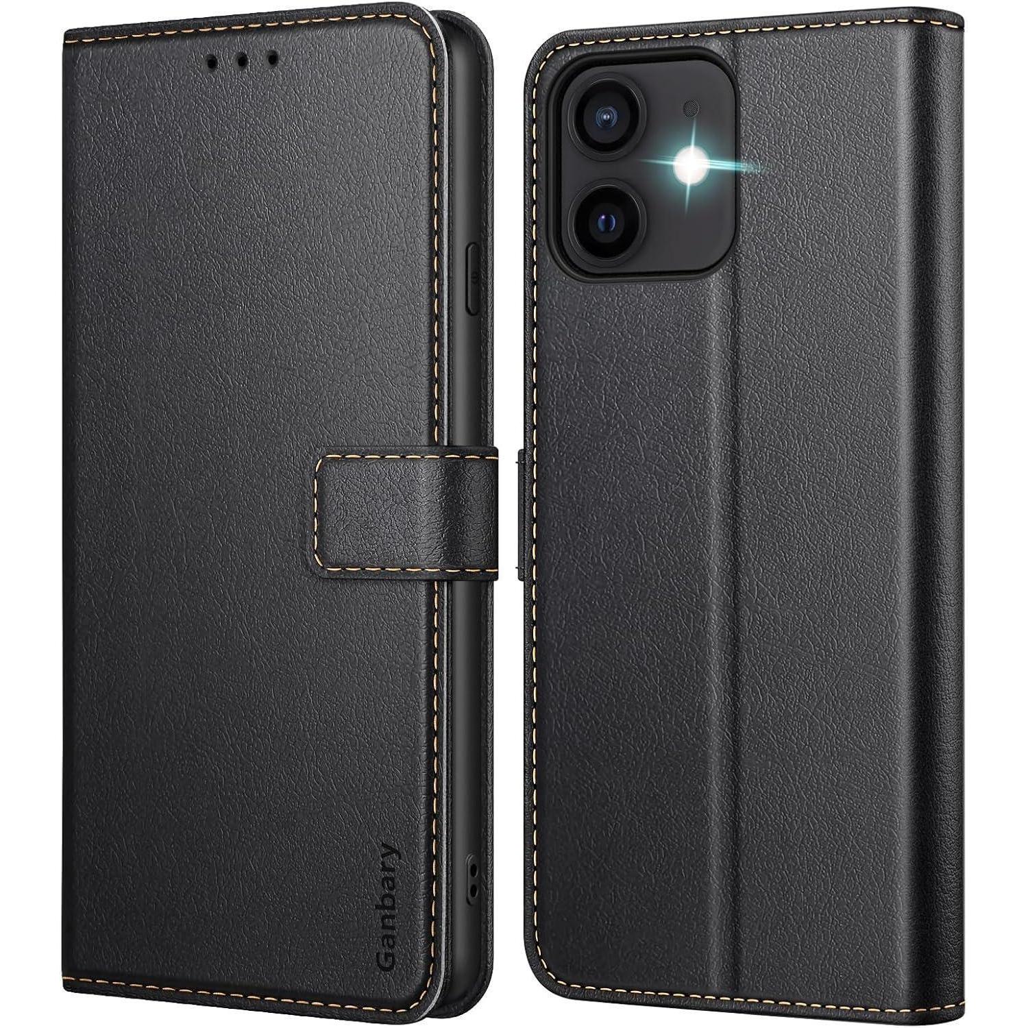 Iphone 12/12 Pro Handyhülle Leder Klapphülle Schwarz Kartenschlitze