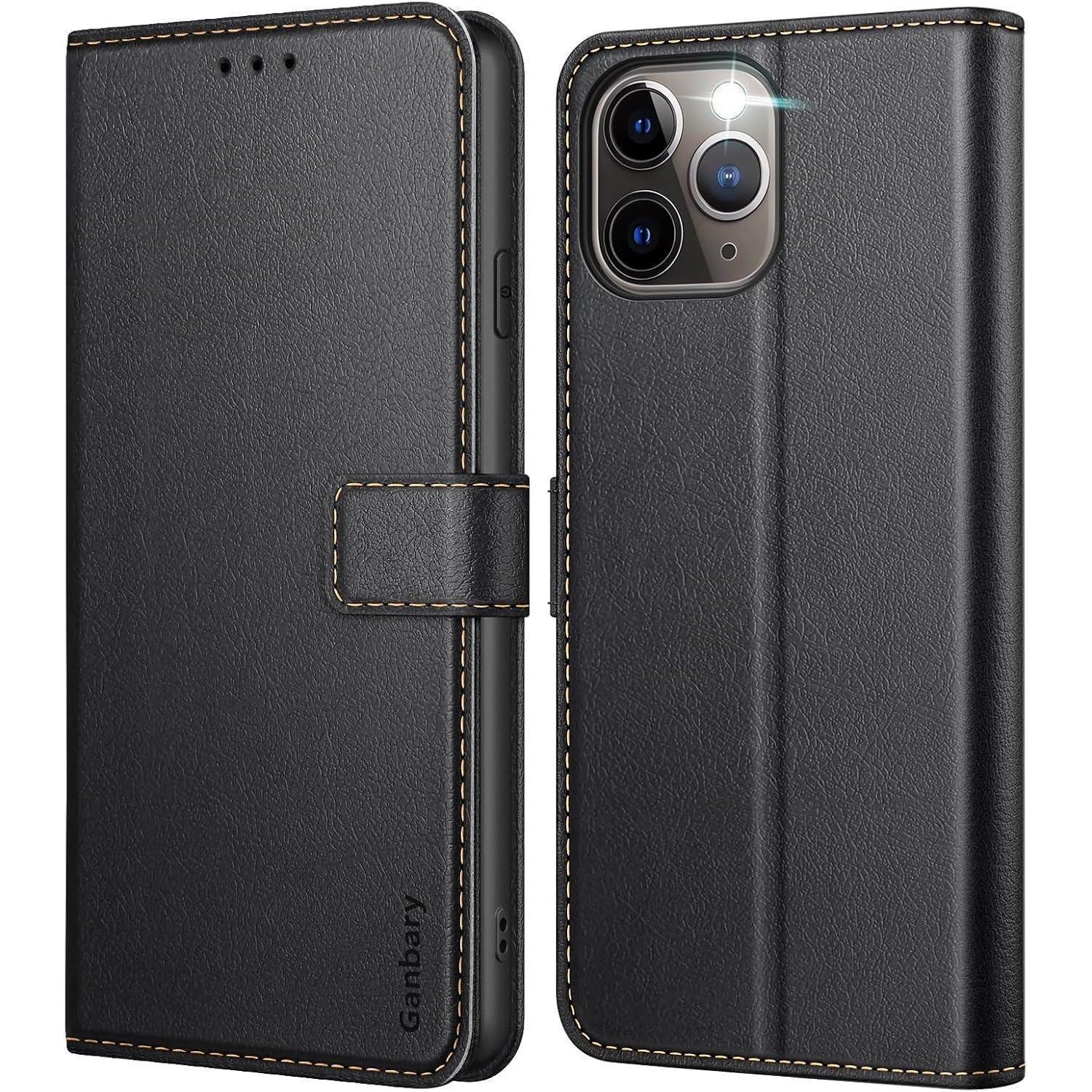 Ganbary Iphone 11 Pro Hülle Leder Klapphülle Schwarz - Kartenschlitze