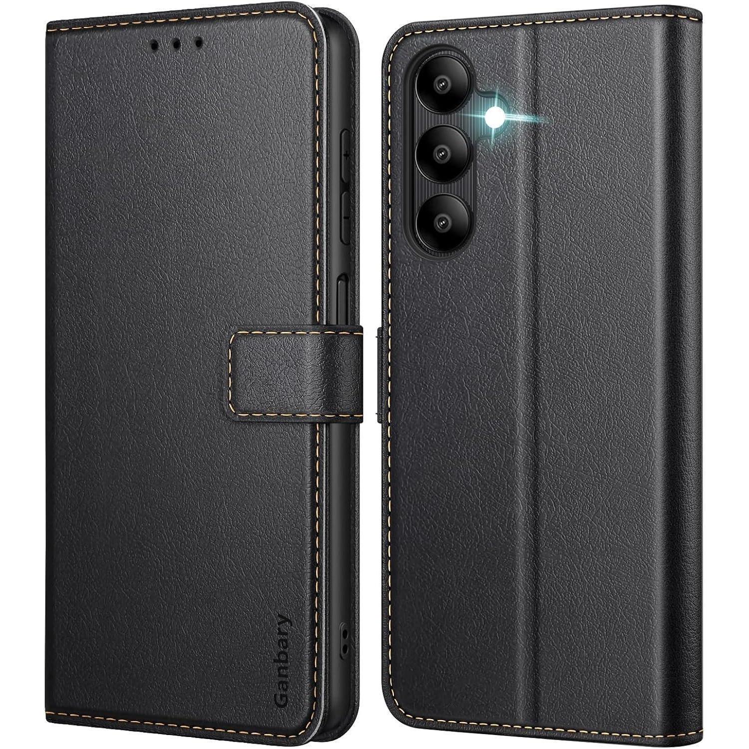 Samsung Galaxy A05s Leder Handyhülle Schwarz Mit Kartenschlitzen