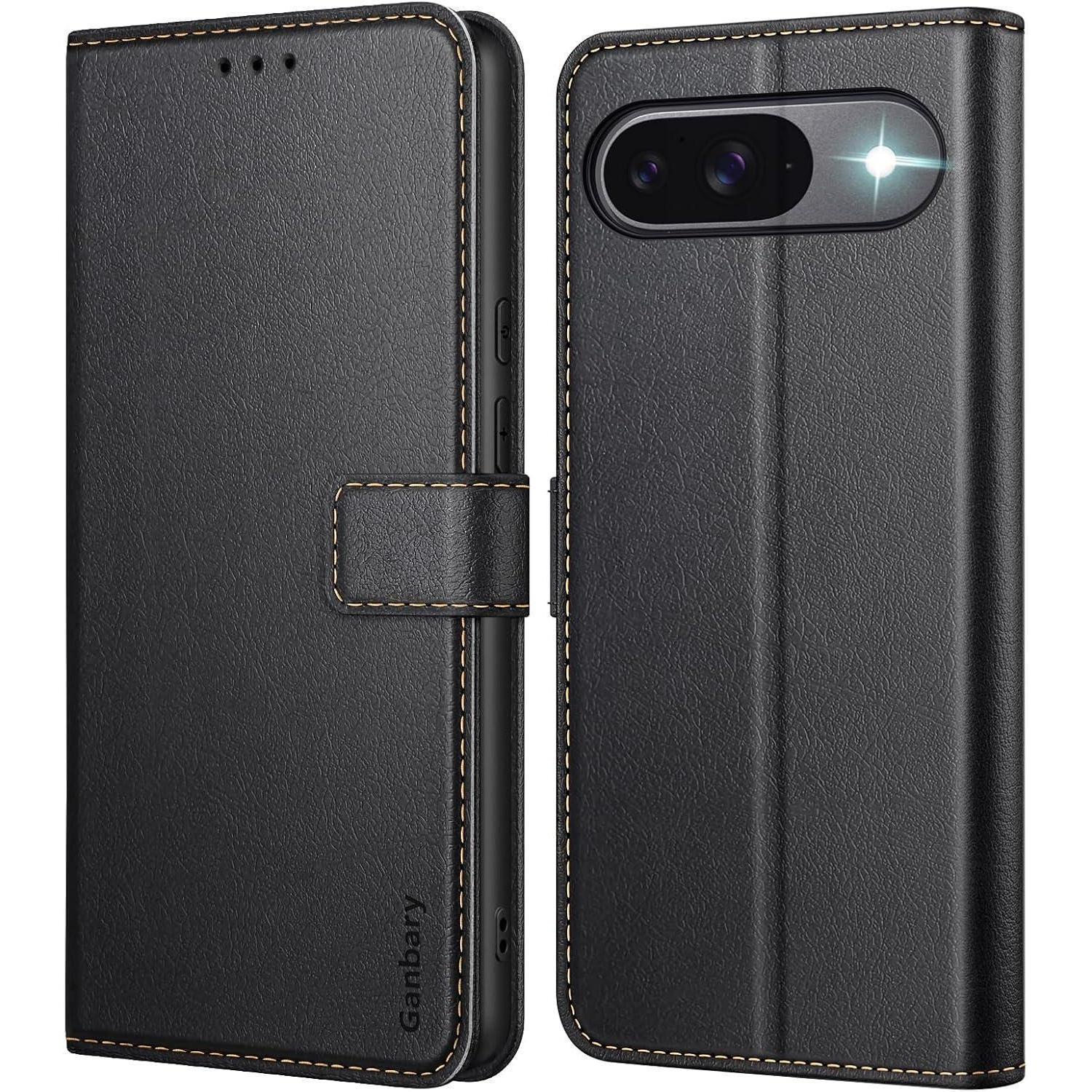 Ganbary Google Pixel 9/9 Pro Handyhülle Leder Klapphülle Schwarz