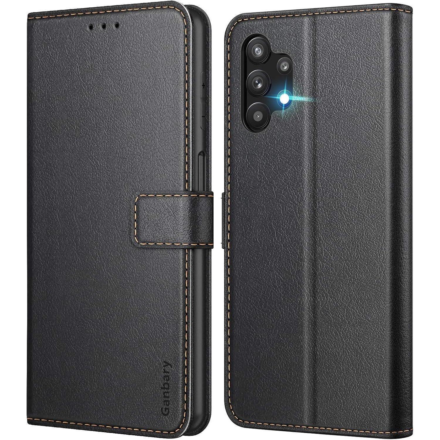 Premium Leder Handyhülle Samsung Galaxy A32 5g Tasche Schwarz