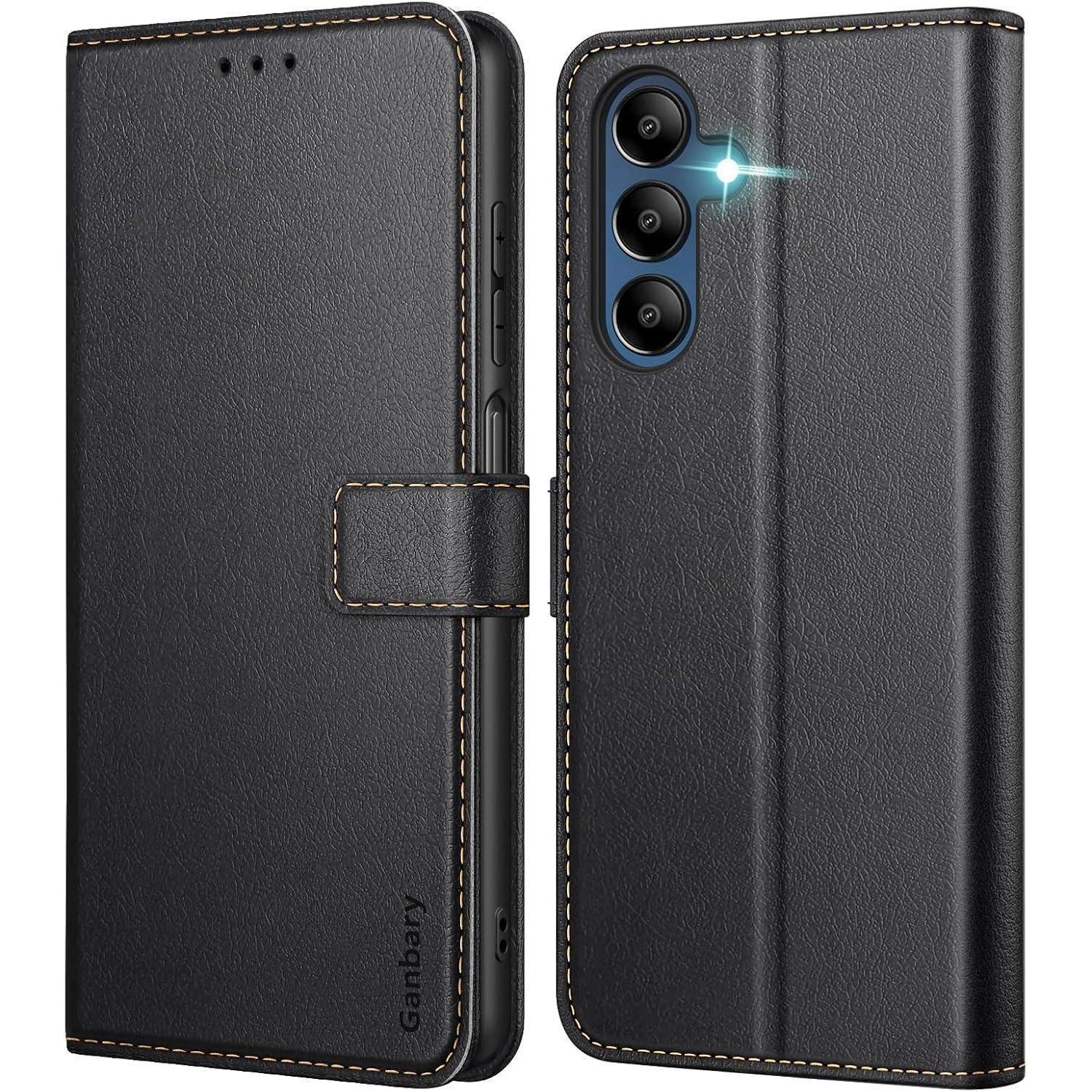Handyhülle Samsung Galaxy A15 4g 5g Leder Schwarz Magnet Standfunktion
