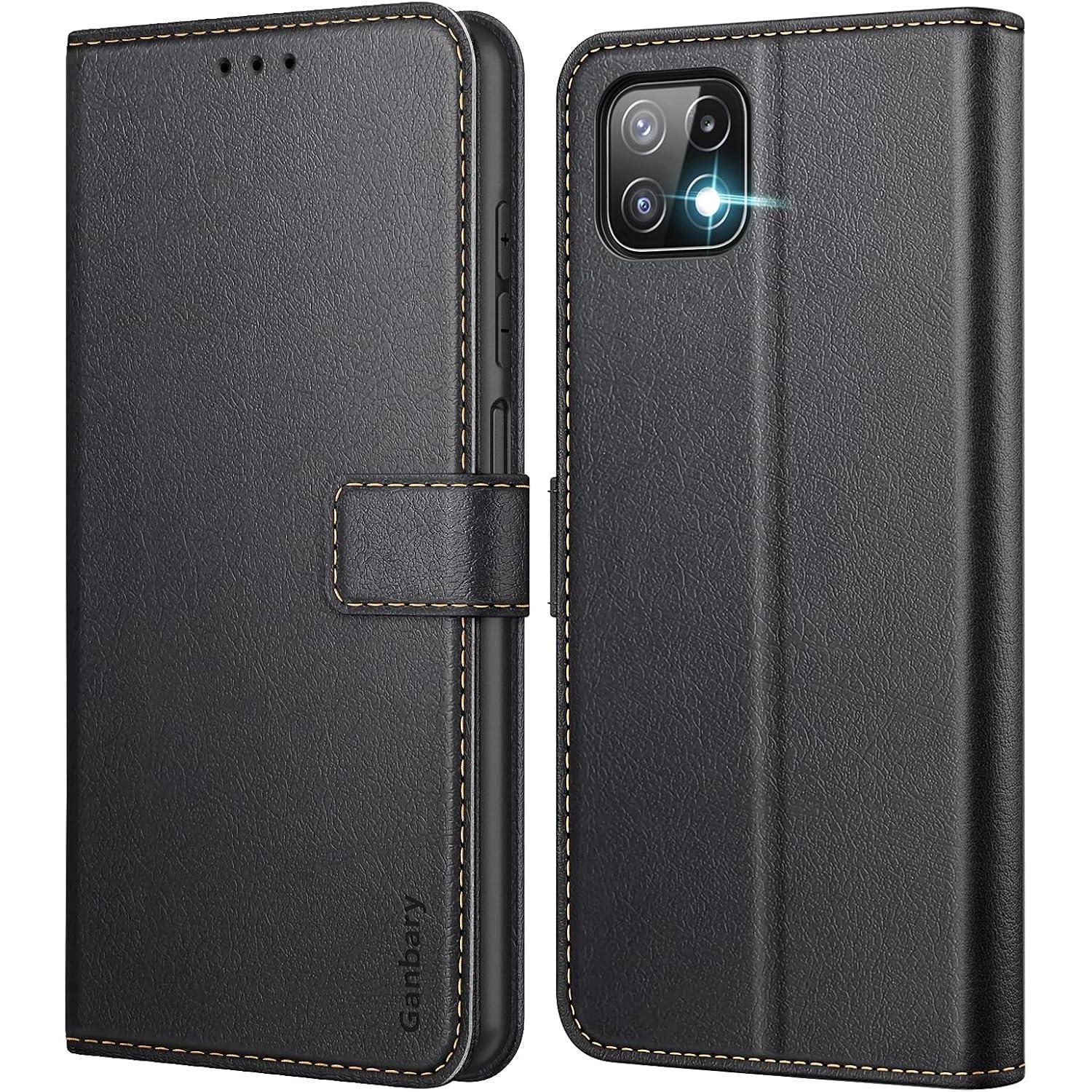 Ganbary Samsung Galaxy A22 5g Leder Handyhülle Schwarz Flipcase Standfunktion