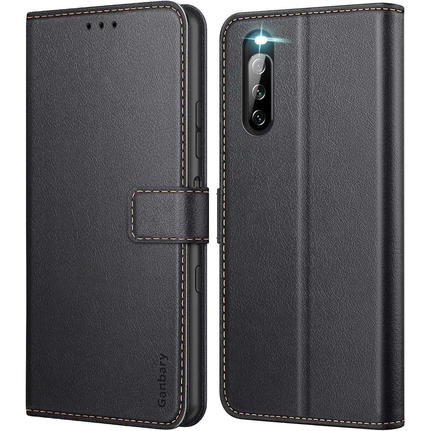 Leder Handyhülle Sony Xperia 10 Iii Schutzhülle Schwarz Magnet Standfunktion