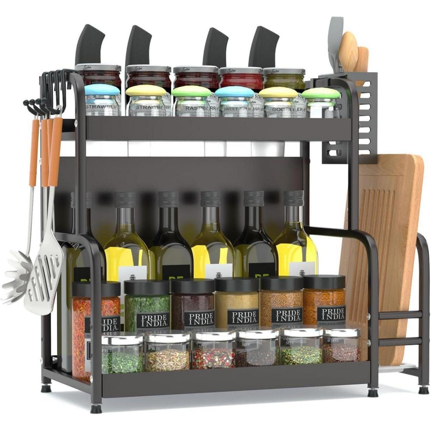 Gewürzregal Küche Stehend Stahl 2 Lagen Schwarz Organizer 2-couche